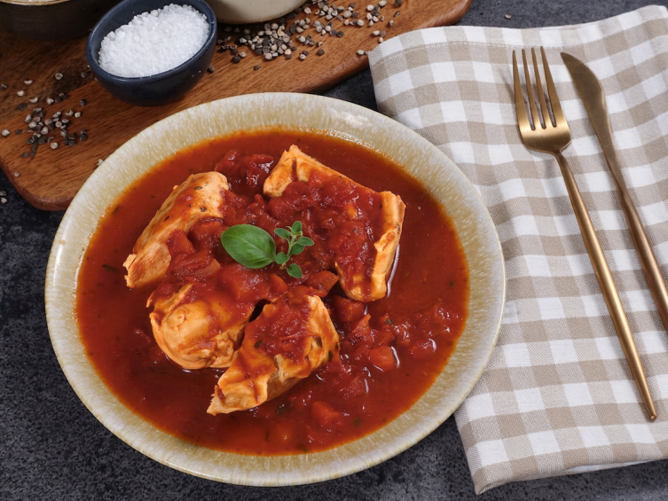Hähnchen in mediterraner Tomatensoße im Glas
